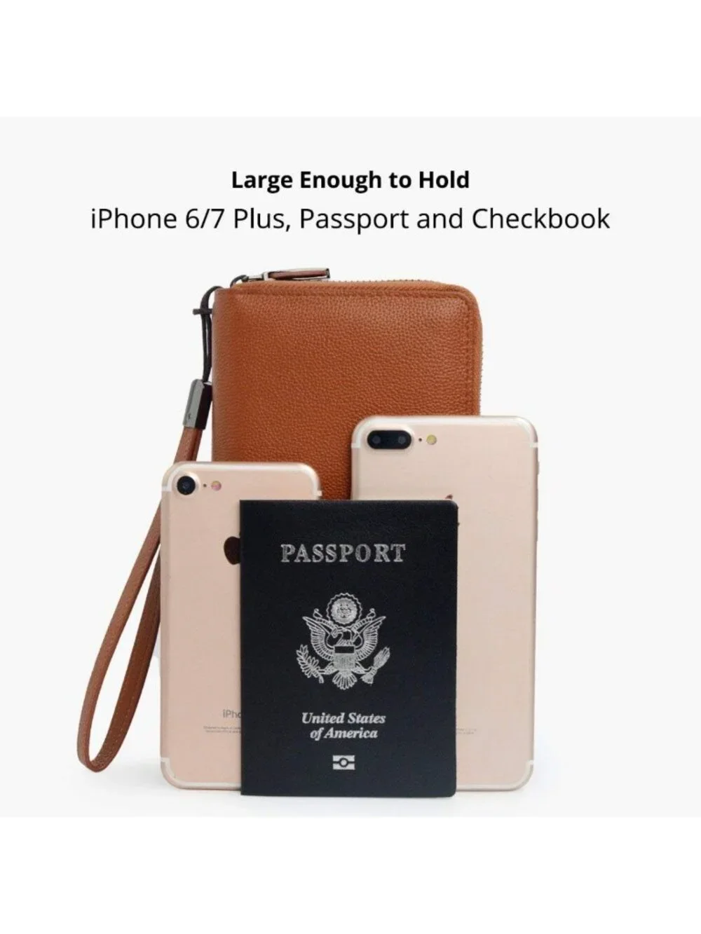 RFID Blocking Leather Zip Around Wallet - Large Capacity Travel Clutch